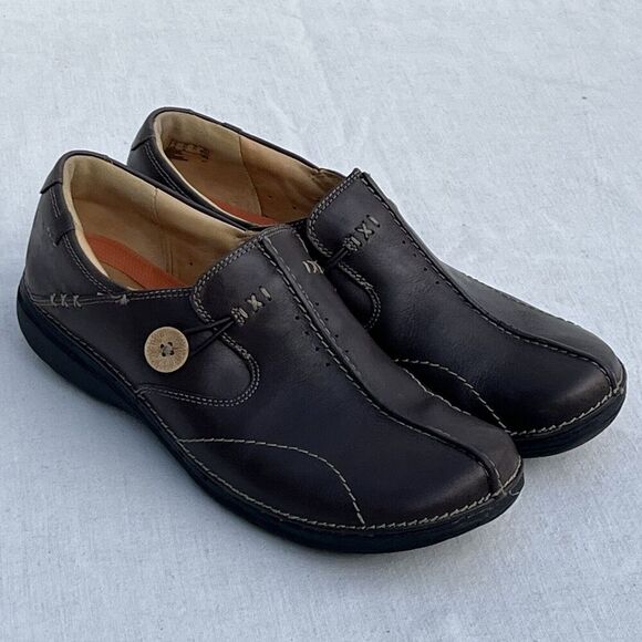 Clarks‎ Unstructured Size 9.5 M Brown Leather Mary Jane Loafer Shoes Lightweight - Picture 1 of 10